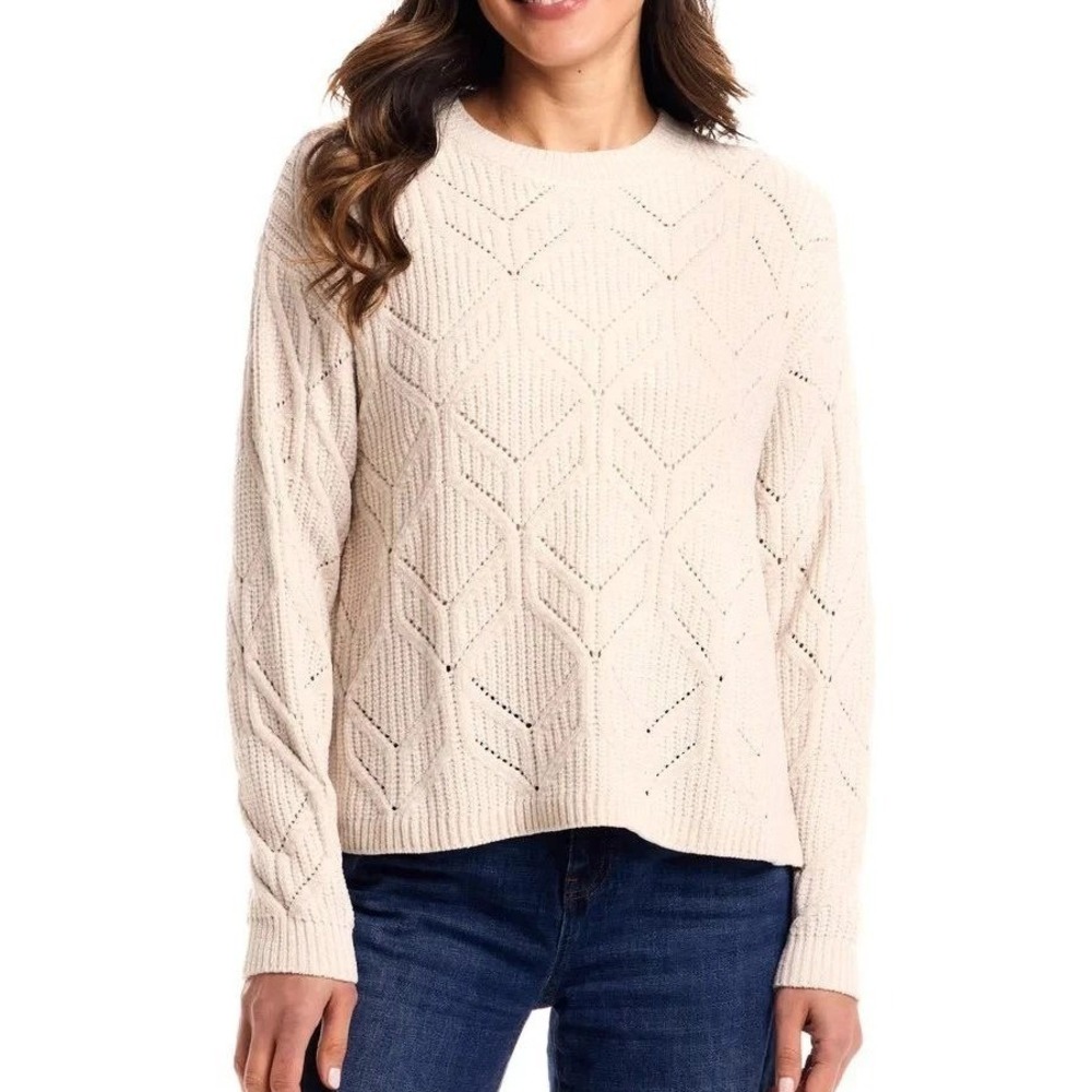 NWT Weatherproof Vintage Women's XS Cream Pointelle Knit Sweater Polyester